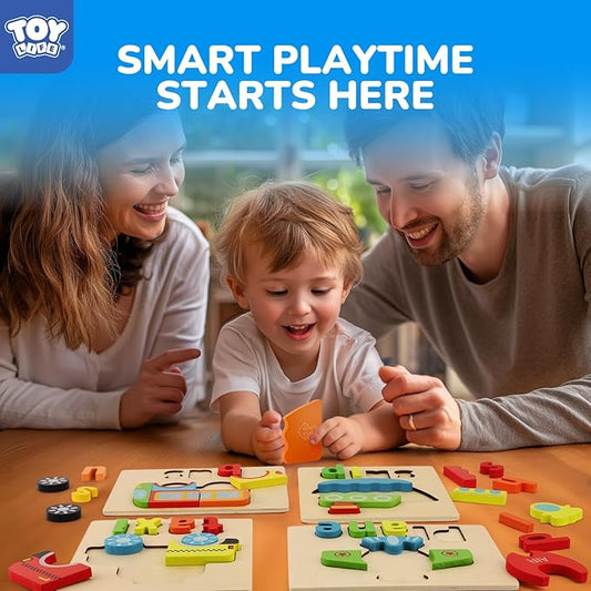 TOY Life Toddler Puzzles Ages 2-4, 4 Vehicles with Spelling Wooden Puzzles for Toddlers 3-5, Montessori Toys Gifts for 1 2 3 Years Old Boys Girls, Christmas Birthday Gifts Learning Toys for Kids