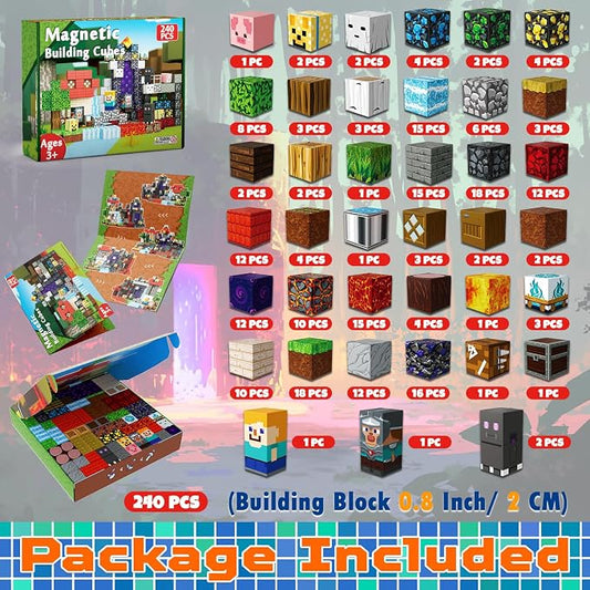 240 PCS Magnetic Blocks - Magnetic Building Block, Stacking Magnet Building Cubes for Kids, Magnetic Construction Toy for Boy Girl, STEM Montessori Sensory Toy Ages 3-12 Years Old Birthday Gift - Image 2