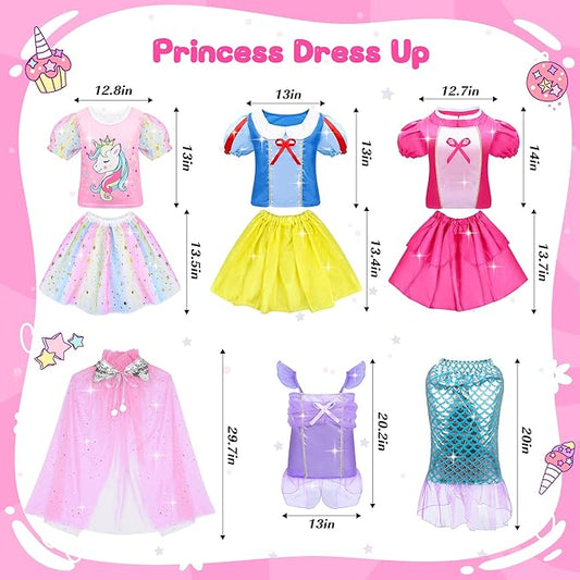 15 Pcs Princess Dress Up Clothes for Little Girl Role Play Costume Gift Set, Princess Mermaid Pretent Play Outfit Toys for Toddler Girls, Cosplay Birthday Party Gifts for Girls Age 3 4 5 6 7+ Year Old