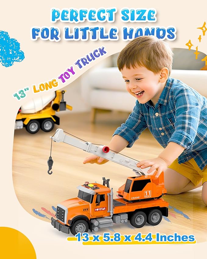 Kids Toys for 3 4 5 6 7 8 Years Old Boys, 15'' Large Construction Toy for Toddler, Crane Truck with Lights and Sounds for Boys Girls Birthday Gifts