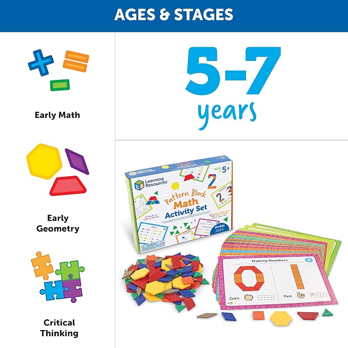 Learning Resources Pattern Block Math Activity Set - 144 Pieces, Age 5+, Educational Kindergartner Games, Fine Motor Skills - Image 6