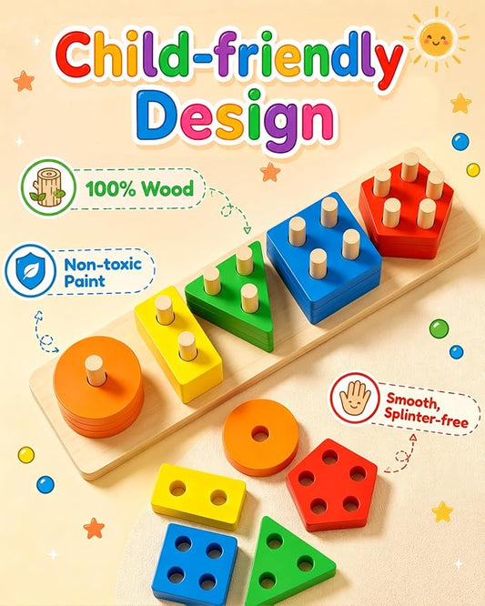 Montessori Toys for 1 2 3 Year Old Boys Girls Toddlers, Wooden Toys Gifts - Image 2