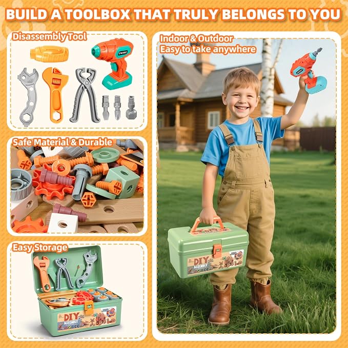VEAIS Kids Tool Set with Drill,148Pcs Tool Set with Toolbox,STEM Montessori Toys for 3 4 5 Year Old,Pretend Play Kid Toy,Educational Construction Toy for 3-5 Year Old Boy Girl,Birthday Gift for Kids - Image 9