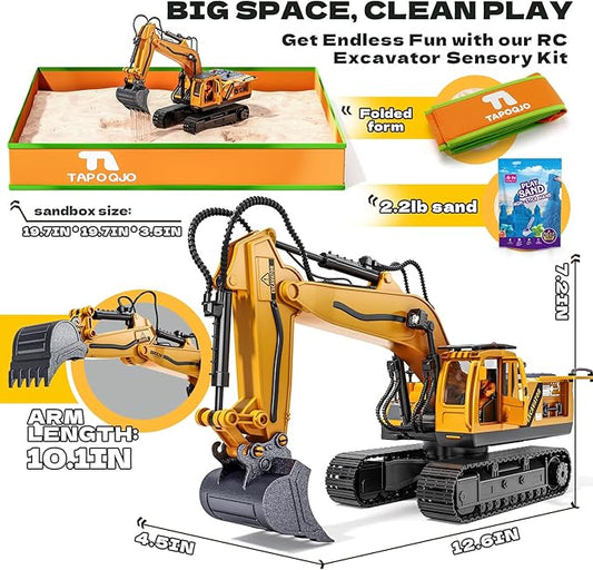 RC Excavator Toys for 3 4 5 6 7 8 Year Old Toddler Boys, 15 Channel Remote Control Construction Toys W/Sandbox & 2.2 lb Sands, Sandbox Toys W/Light & Sound, Birthday Gift for Kids Boys Age 4-6