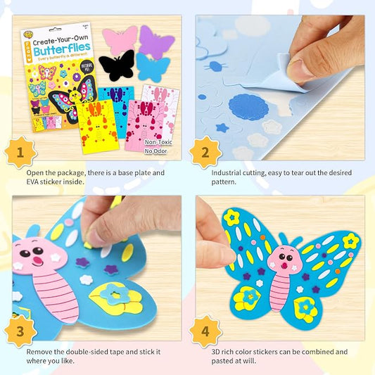 VKPI 4 Butterflies Foam Art Crafts Gift Kit, Creative Make Your Own Butterflies, Cartoon Paper Craft Projects for Kids Ages 4+ Toddler, Preschool Learning Toy for Birthday Party Favor Supplies - Image 2