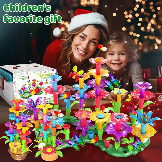 Doloowee 102Pcs Flower Garden Building Toys for Girls 3 4 5 6 7 Year Old, Upgrade DIY Building Stacking Toys, STEM Preschool Educational Toddler Toys Brain Development Kindergarten Kids Toy - Image 7