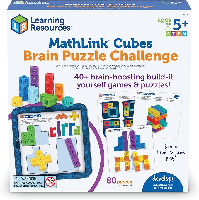 Learning Resources MathLink Cubes Brain Puzzle Challenge, 80 Pieces, Ages 5+, Classroom Must Haves, Preschool Activities, Teacher School Supplies, Math Manipulatives - Image 6