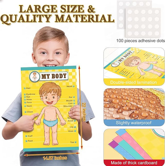 Human Body Educational Learning Posters Body Parts Wall Chart for Kids - Image 2