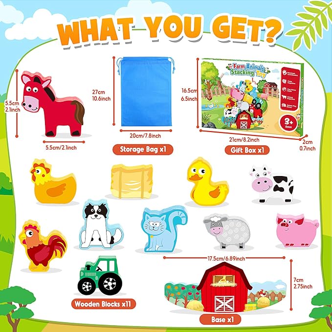 IPOURUP Montessori Toys for Kids 3-7 Wooden Farm Animal Blocks Stacking Games Educational Toy for 3 4 5 6 Year Old Girls Boys Christmas Birthday Gifts for Grandkids Toddler Balance Game Girls Age 3-5 - Image 7