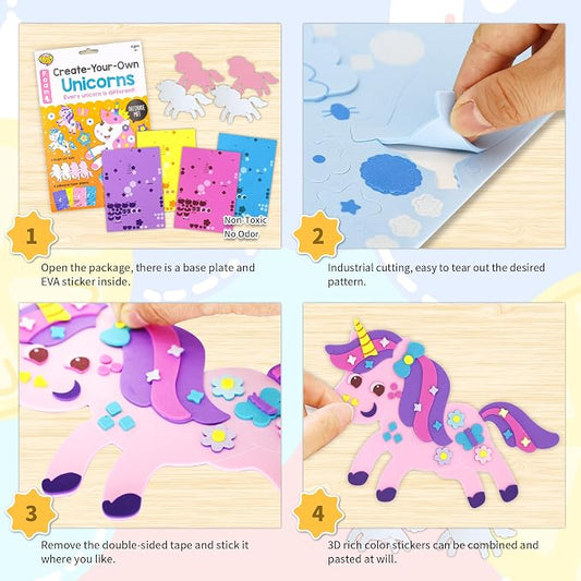 VKPI 4 Pieces EVA Foam Art Crafts Gift Kit, Make Create Your Own Unicorns, Cartoon Foam Paper Craft Projects for Kids Ages 4+ Toddler, Preschool Learning Toy for Birthday Party Favor Supplies - Image 2