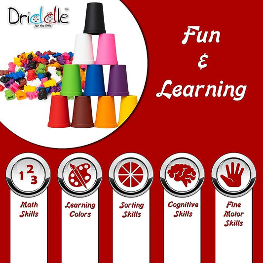 Driddle Colorful Counting Bears with Matching Cups - 100 Bears - Sort, Count & Color Recognition Learning Toy for Toddler & Kids - Montessori Education - Preschool Game - Image 2