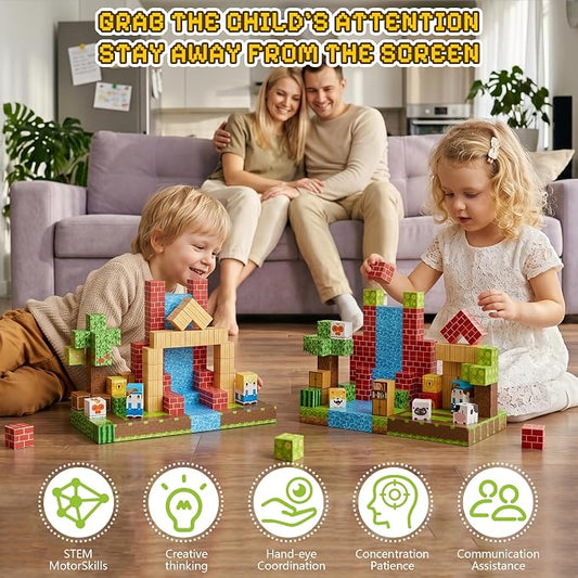 200PCS Magnetic Building Blocks Set, Magnetic Tiles Kids Build Cubes STEM Game Toys, Build Forest World Set, Christmas Birthday Gifts for Boys & Girls Age 3 4 5 6 7 8 9 10, 0.78 in Size - Image 2