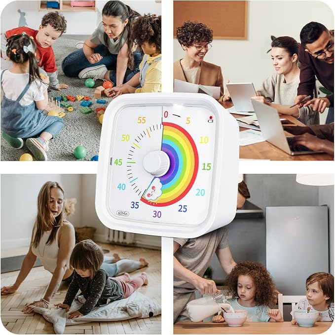 Yunbaoit Rainbow Visual Timer for Kids, 60-min Countdown Timer, White - Image 7