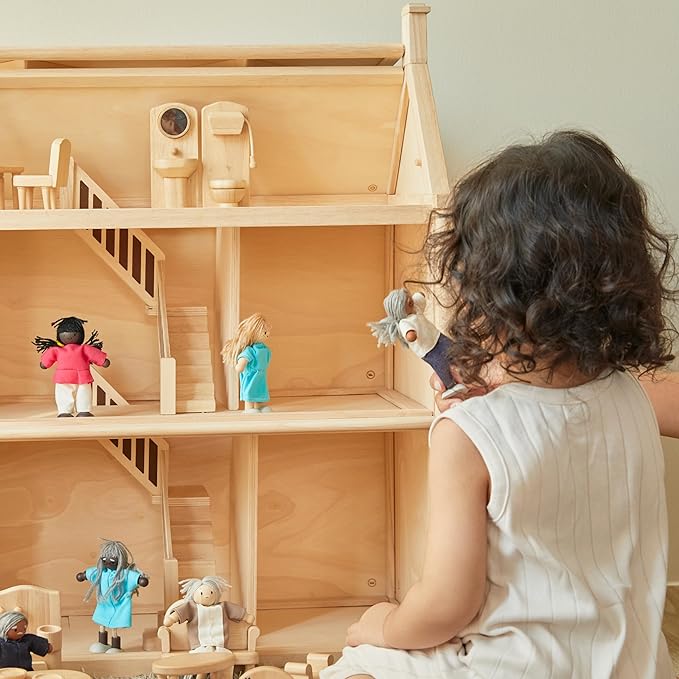 PlanToys® Grandmother Dollhouse Figure - Medium Skin Tone | Poseable 1:12 Scale Dollhouse People | Montessori Pretend Play Doll with Bendable Arms & Legs | Eco-Friendly Wooden Figurine for Kids