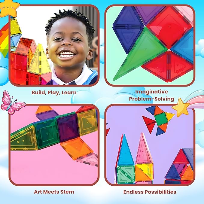 55-Piece Magnetic Tiles Set β Creative 3D STEM Building Toy for Kids
