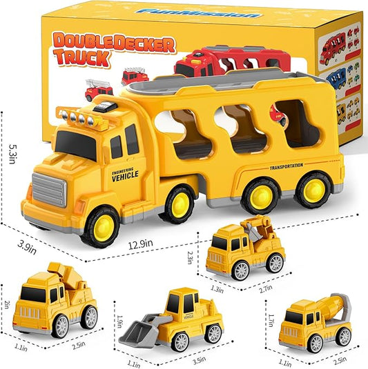 Toddlers Construction Toys for Kids 3-9 Year Old,5 in 1 Friction Power Vehicle Car for 3 4 5 6 7 Years Old Boys Girls,Carrier Truck Transport Toys for Christmas and Birthday Gifts