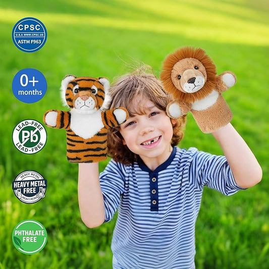 Hand Puppet Realistic Plush Wild Cat Toy Preschool Education Classroom Supplies Stuffed Large Safari Animal Interactive Role Play Tiger Puppet