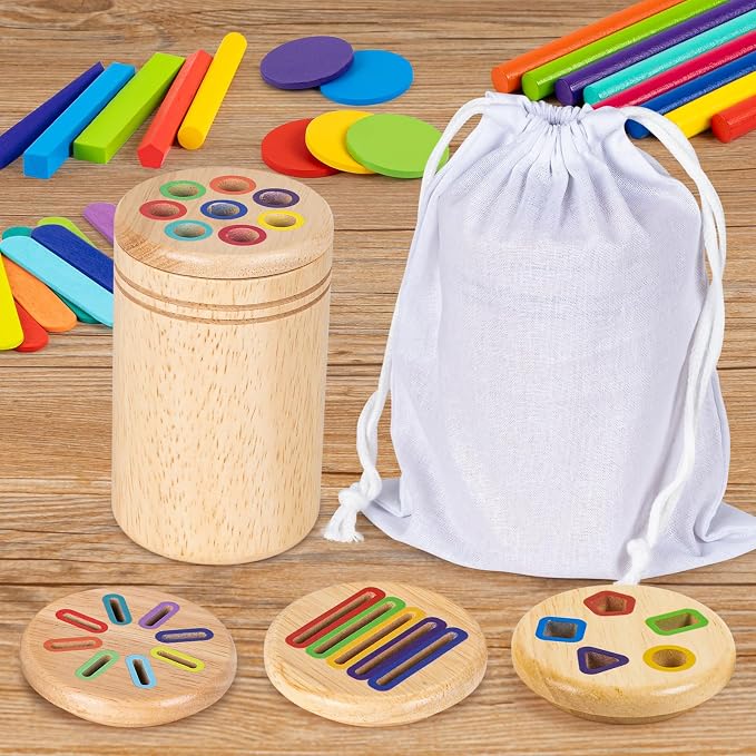 Montessori Toys for 3 4 5 Year Old, 4 in 1 Wooden Color Sorting Toys, Preschool Learning Activities Fine Motor Skills Sensory Toys for Toddlers - Image 7