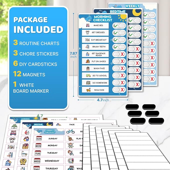 Upgraded Slider 3 in 1 Bedtime/Morning/Weekly Routine Chart for Kids, Magnetic Chore Chart for Kids with 99 Stickers, Cute Visual Schedule for Kid - Image 7