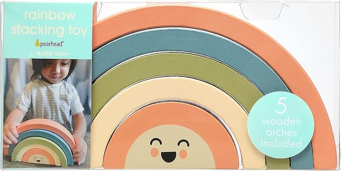 Pearhead Wooden Arch Rainbow Stacking Toy, Montessori Baby Stacker - Image 11