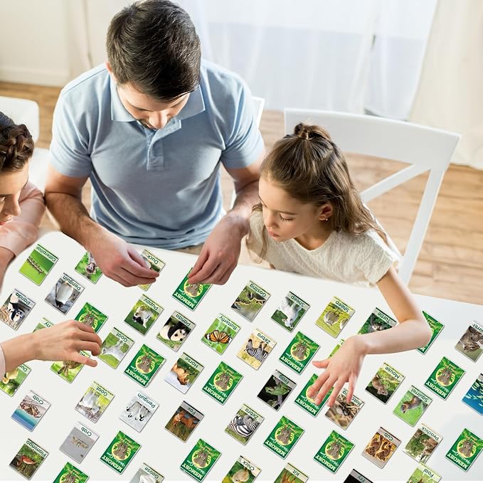 gisgfim 100 PCS Memory Matching Game Adult & Baby Animal Memory Games Educational Matching Game for Kids and Adults A Fun & Fast Animal Memories Games Toddlers Preschool Family Board Gift - Image 7
