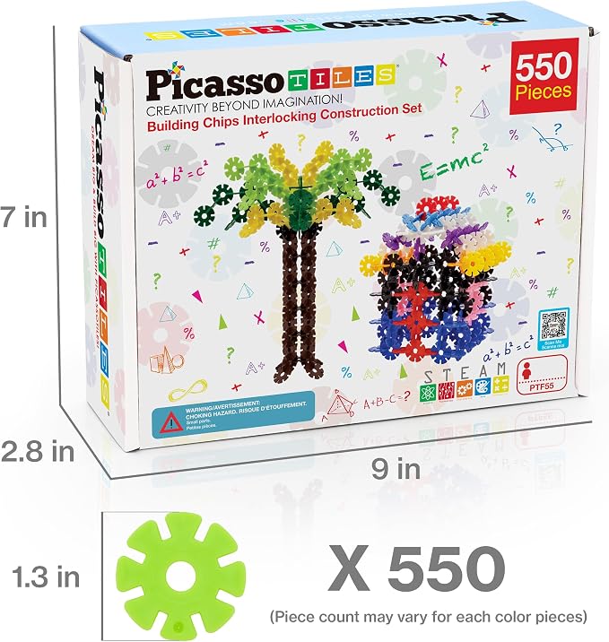 PicassoTiles 550 Piece Building Chips Interlocking Construction Toys Creative Disc Block Toy Kit 3D Stacking Puzzle STEM Learning Early Education for Preschool Montessori Kids Boys Girls Age 3 PTF55 - Image 7