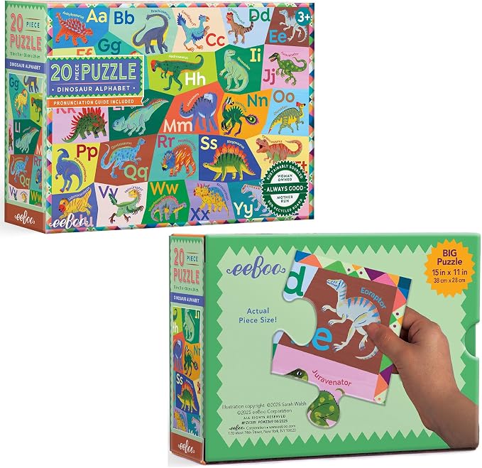 eeBoo Dinosaur Alphabet 20 Giant Piece Children's Puzzle, 15" x 11" - Image 7
