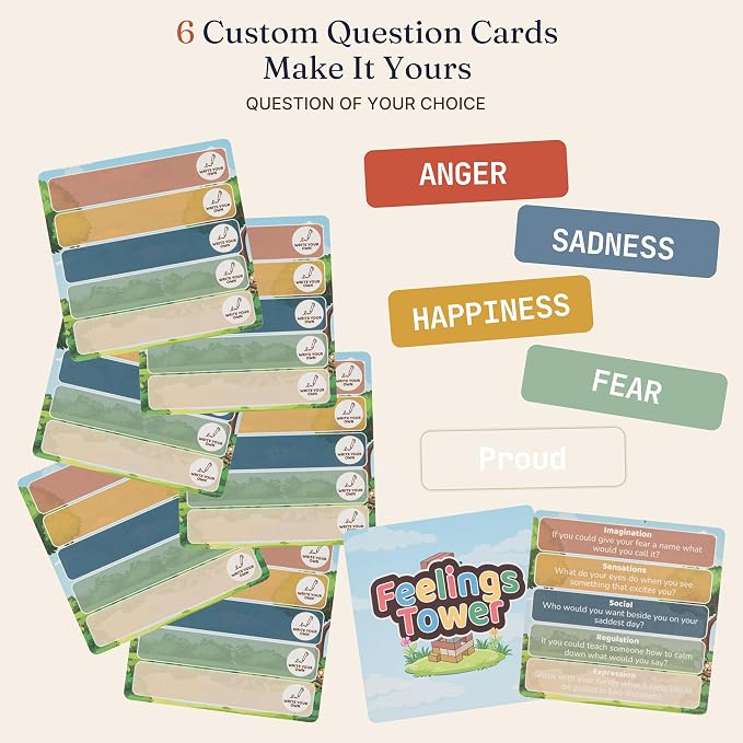 Feelings Tower Therapy Games for Kids & Teens - Social Emotional Learning Toy, 48 Emotion Cards & Animal Stacking Blocks - Play Therapy Toys, SEL & Social Skills Games for Kids, Counseling - Earth - Image 6
