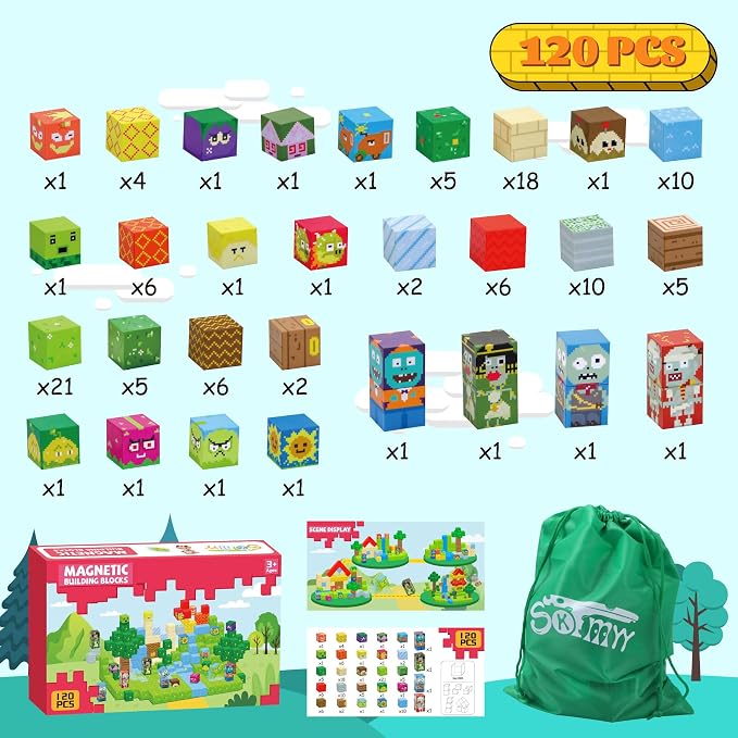 SKTMYY Magnetic Blocks-120pcs Game Magnetic Building Blocks for Kids Ages 4-8, STEM Sensory Magnet Blocks Cubes Toys for Toddlers Boys & Girls - Image 7