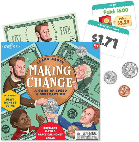 eeBoo Making Change Math Game with Play Money, Coins, Ages 5+, 2-4 Players - Image 2