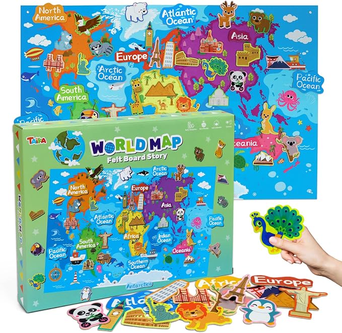 Taika 43x28 World Map Felt Board Set, Educational World Map Flannel Toy - Image 6