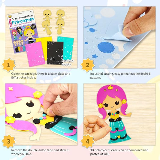 VKPI 4 Pieces EVA Foam Art Crafts Gift Kit, Creative Make Your Own Princess, Cartoon Foam Paper Craft Projects for Kids Ages 4+ Toddler, Preschool Learning Toy for Birthday Party Favor Supplies - Image 2