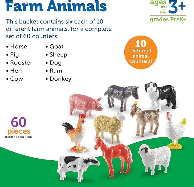 Learning Resources Farm Animal Counters - 60 Pieces, Ages 3+ Toddler Learning Toys, Farm Animals Toys, Develops Counting and Matching Skills - Image 8