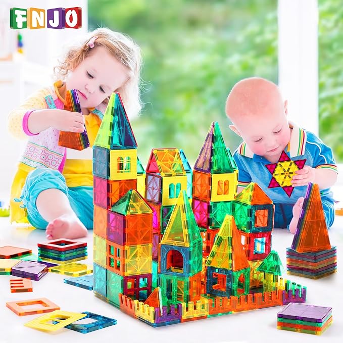 FNJO Magnetic Tiles, 100PCS Building Blocks, STEM Magnets Building Toy Set, Preschool Kindergarten Construction Stacking Toy, School Teacher Supplies, Classroom Must Haves - Image 6