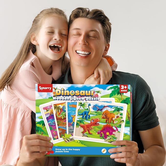 SYNARRY Large Dinosaur Wooden Puzzles for Kids Ages 4-6, 4-in-1 Gift Set - Image 7