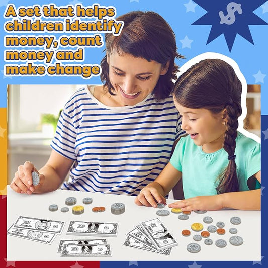 Pretend Play Money for Kids for Learning, Math Manipulatives for Toddlers, Math Games for Teaching, Counting, Educational Card Games,Bills and Coins,Kindergartner Classroom,Homeschool Supplies - Image 2
