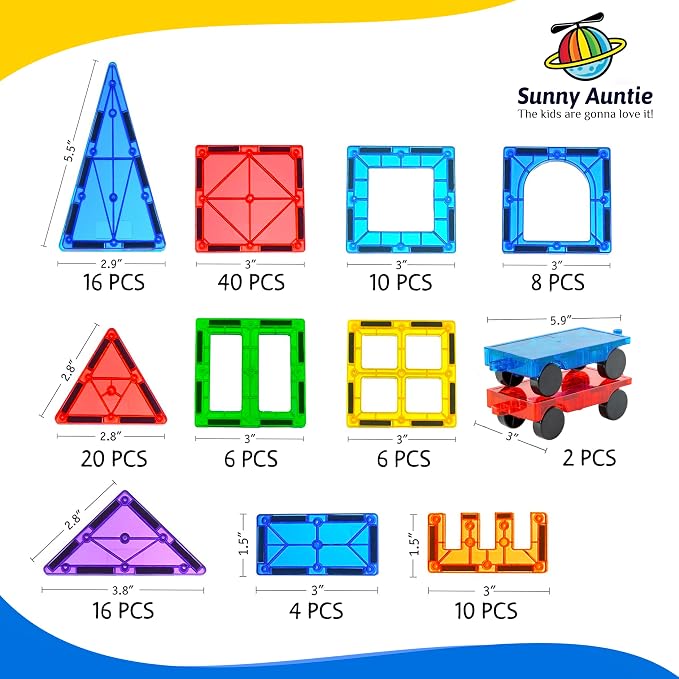 SUNNY AUNTIE Magnetic Tiles STEM Toys Building Set, Ages 3+ - 138 Pieces - Image 6
