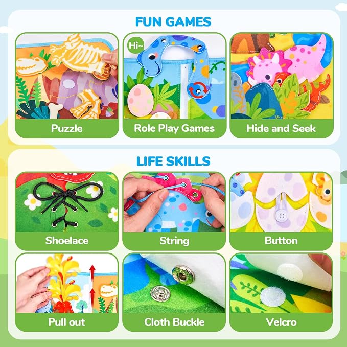 JoyCat Dinosaur Busy Book for Toddlers 3, Montessori Quiet Activity Toy - Image 6
