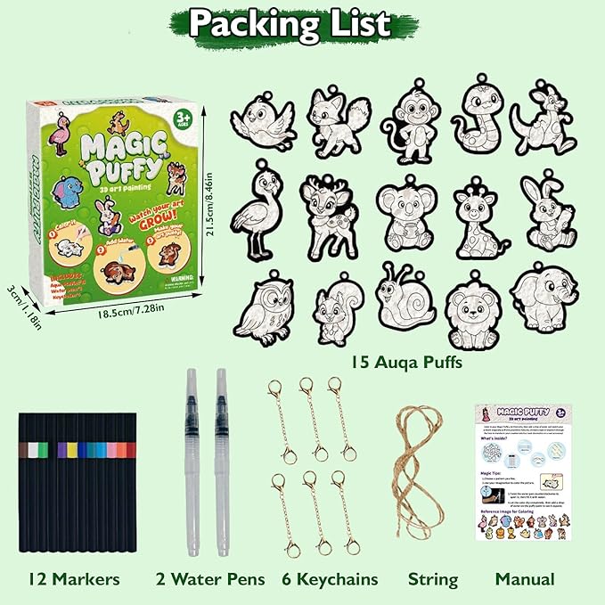 Aqua Puffs 3D Art Kit, Jungle & Forest Animals Crafts for Kids, DIY Foam Texture Painting & Inflate Activity – Easy, Fun, Mess-Free, Christmas Birthday Gift for Girls & Boys Age 4 5 6 7 8 9 10