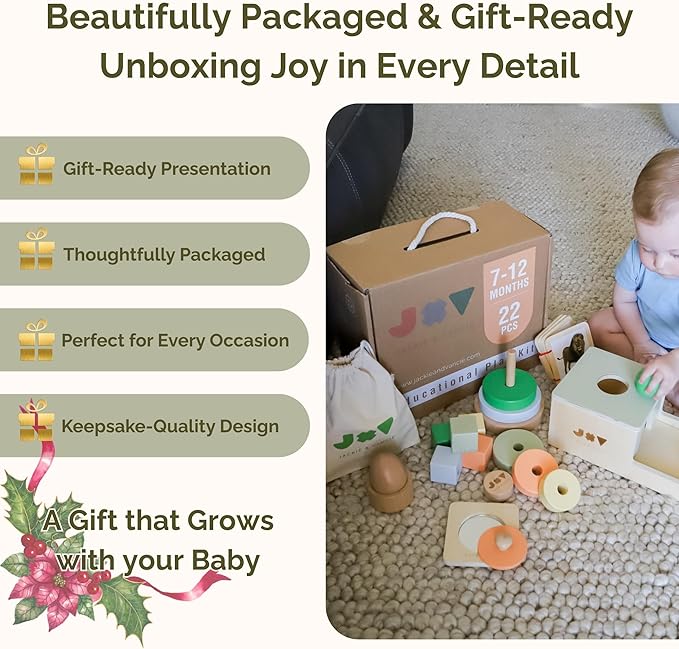 Jackie & Vancie Montessori Toys for 1 Year Old, Sensory Playkit 6 in 1 Wooden Learning Toys, Montessori Toy Gift Set, Christmas for 1 Year Old, Baby Shower or First Birthday Gift