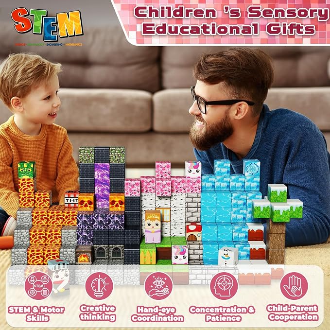 Magnetic Blocks - 150PCS Magnetic Building Block Cubes Dark Forest Glacier Castle, Magnet Toy Building Sets for Kids Age 3+, STEM Stacking Construction Toys Easter Gift for Boys Girls Age 4-8, 8-12 - Image 6