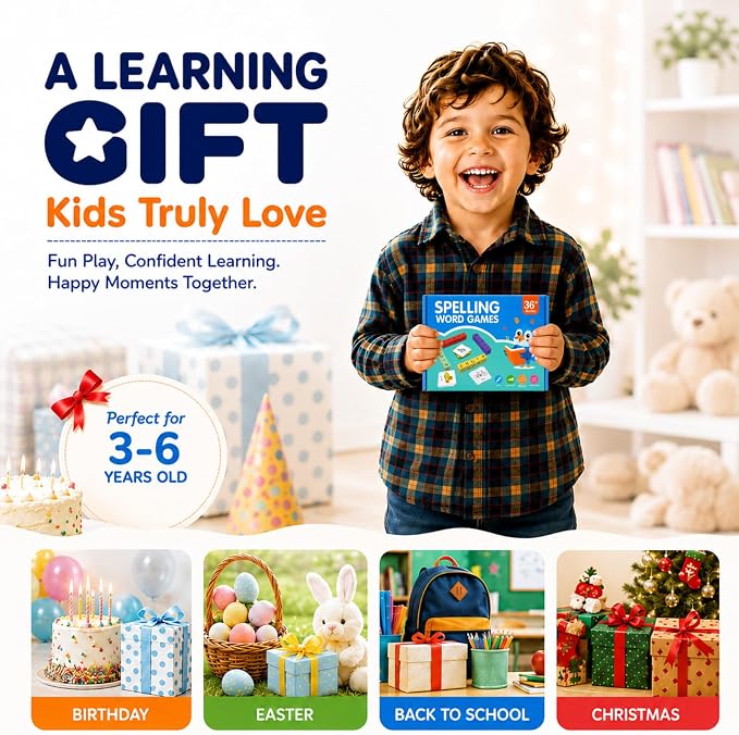 Spelling Games for Kids Ages 3-6, CVC Word Matching Letter Game, Phonics Learning Toy with 54 Flash Cards for Preschool Boys Girls - Image 8