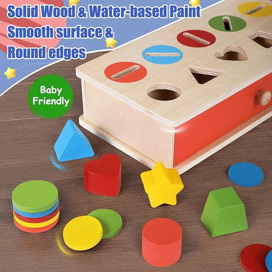 Wooden Color Shape Sorting Matching Toys, Shape Sorters for Toddlers, Fine Motor Skills Early Learning Montessori Toys, Gift for 3 4 5 6 Year Old Boy Girl Kid Gifts