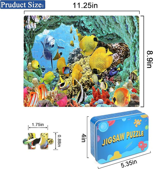 LELEMON 100 Pieces Underwater World Jigsaw Puzzles for Kids Ages 4-8 Year Old Dolphins Fishes Jigsaw Puzzle for Children Boys Girls Learning Ocean Educational Puzzles Toys - Image 2