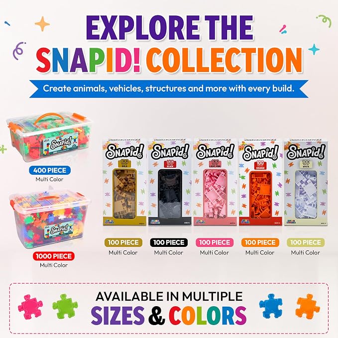 Snapid Building Bricks 400 Pcs Connecting Toy - Strong Durable Colorful Block Set w Storage, Interlinking Construction Blocks for Kids - STEM Development, Creativity and Educational Children Toys, 4+ - Image 6