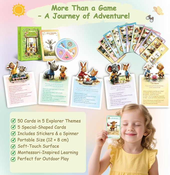 Kids Nature Scavenger Hunt – Outdoor Game for Kids | Laminated Waterproof, Wipe-Clean | 55 Cards, 5 Themes, Spinner & Stickers, Soft-Touch | Ages 3–12 Stocking Stuffers - Image 9