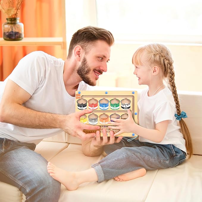 Magnetic Numbers Maze Toy for Kids with Colorful Beads, Montessori-Inspired Fine Motor Skills Learning Puzzle, Educational Counting and Sorting Game, Eco-Friendly Wooden Design