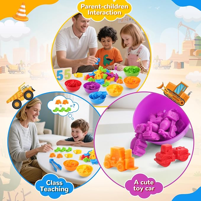 USATDD Counting Construction Vehicles Color Sorting Preschool Learning Matching Games Fine Motor Skills Toys Montessori Classroom Sensory Table Toys for Kids for Toddlers 3 4 5 - Image 7