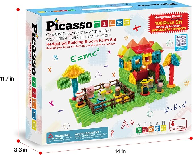 PicassoTiles PTB100 100pcs Hedgehog Shape 3D Building Blocks Tiles Farm Theme Set Learning Playset STEM Toy Set Educational Kit Child Branin Development Preschool Kindergarten Toy - Image 10
