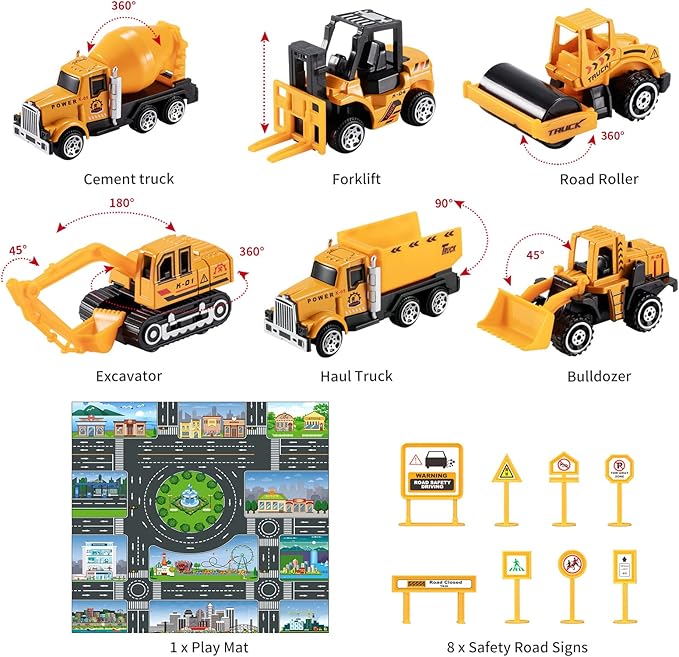 Toddler Toys for 3-9 Years Old Boys, Construction Toys Car Transport Vehicle W/Play Mat, Die-cast Alloy Engineering Vehicle Gifts for Age 3 4 5 6 Kids Child Boys Girls Birthday Party Favor